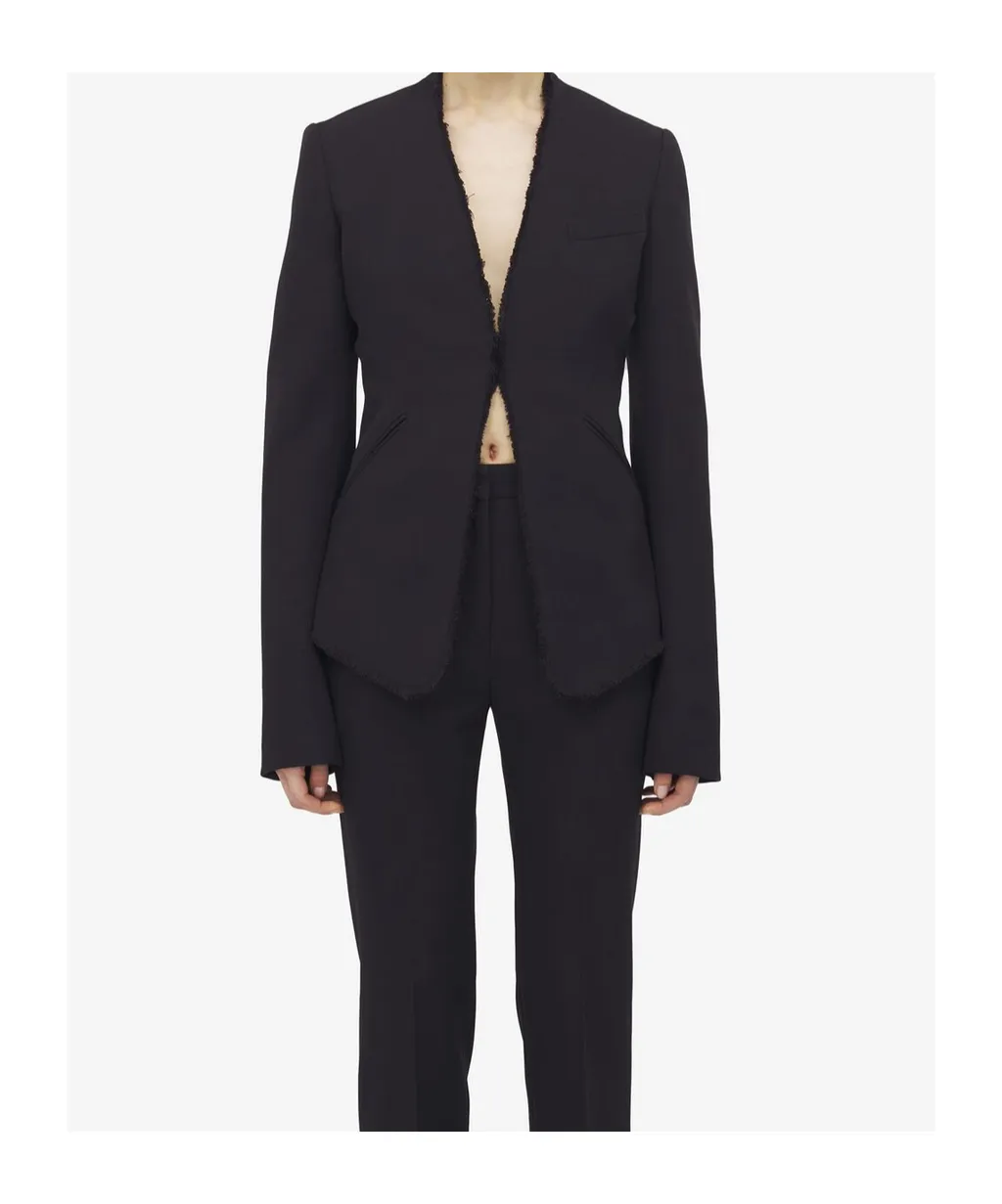 Frayed-Edge Fitted Blazer