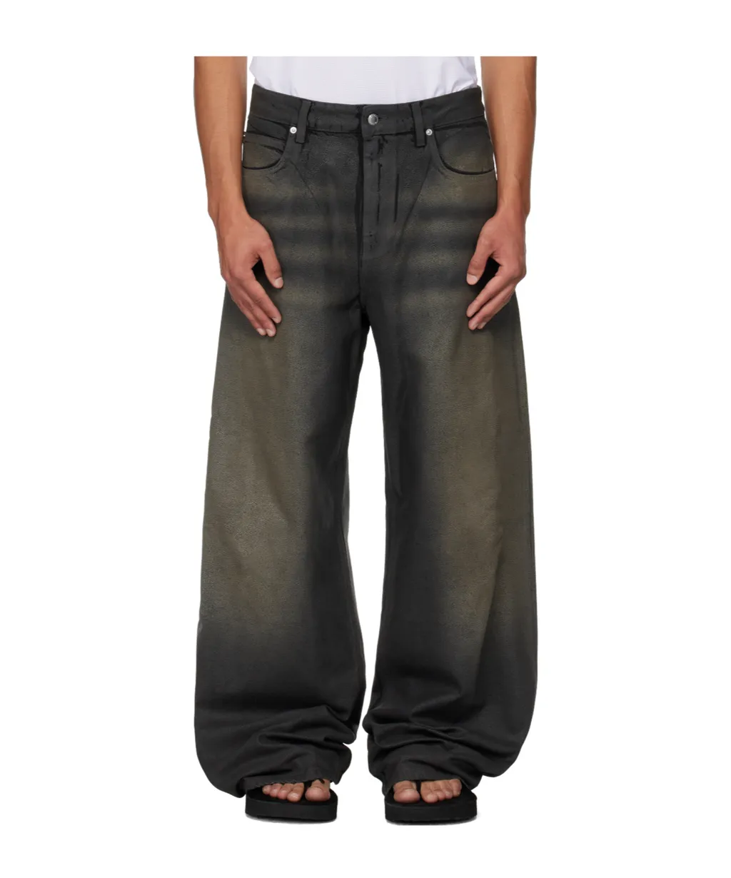 Leather-Textured Loose-Fitting Jeans
