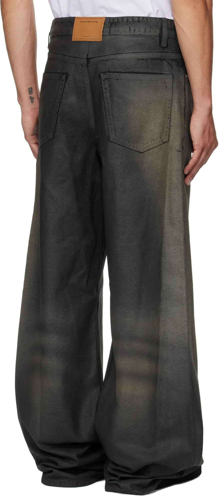 Leather-Textured Loose-Fitting Jeans