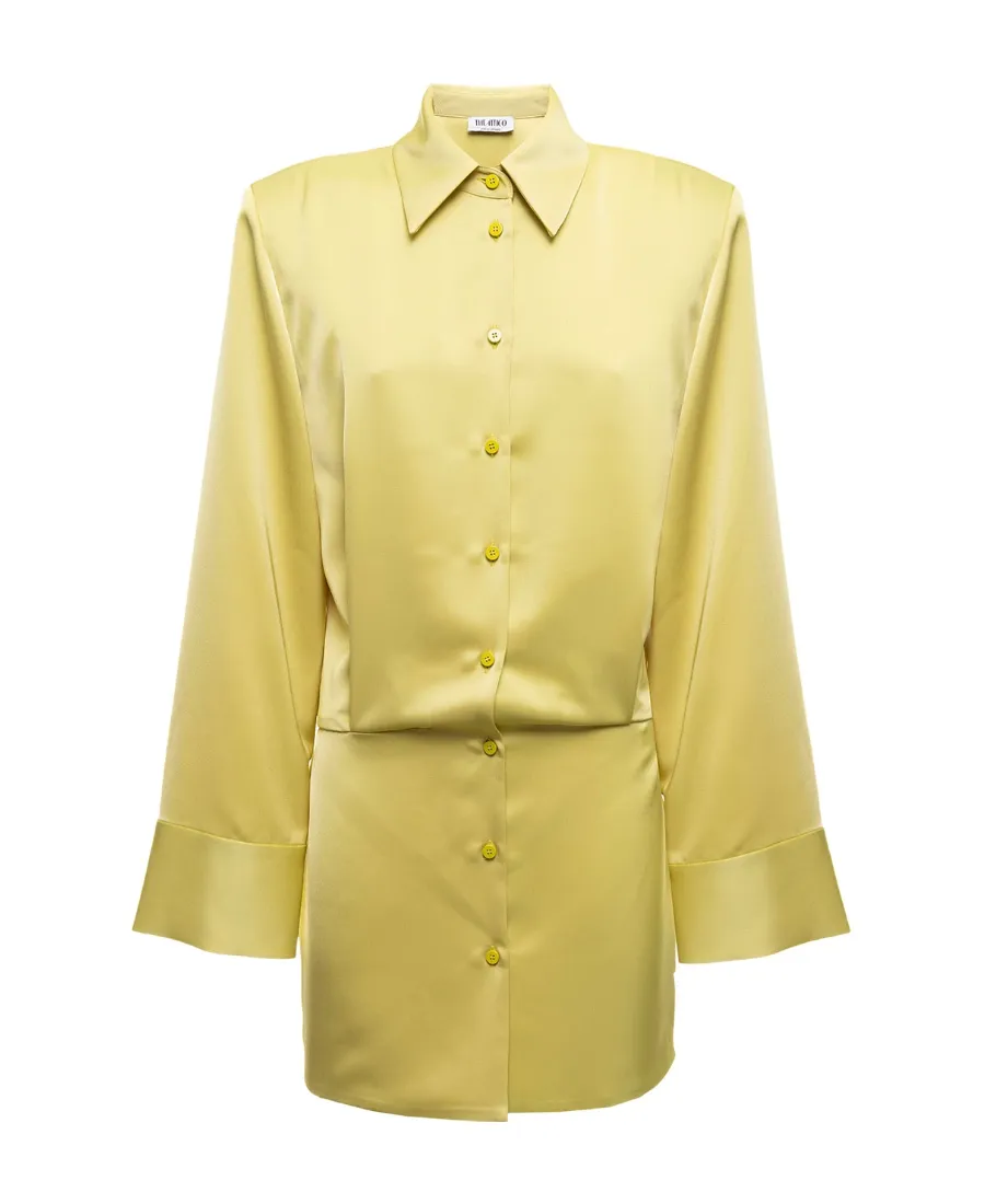 Satin Single-Breasted Mini Shirt Dress