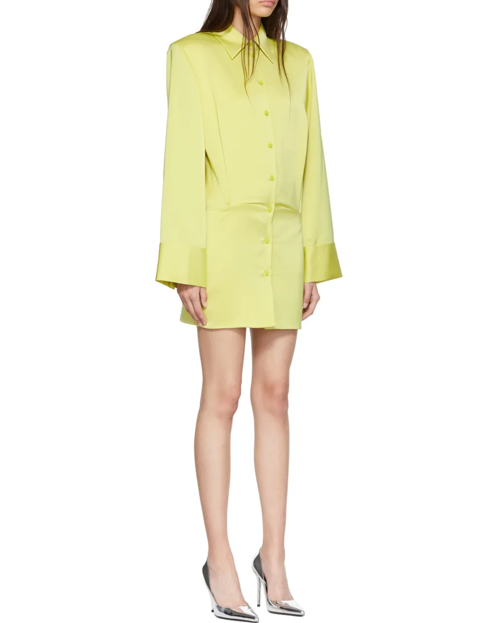 Satin Single-Breasted Mini Shirt Dress