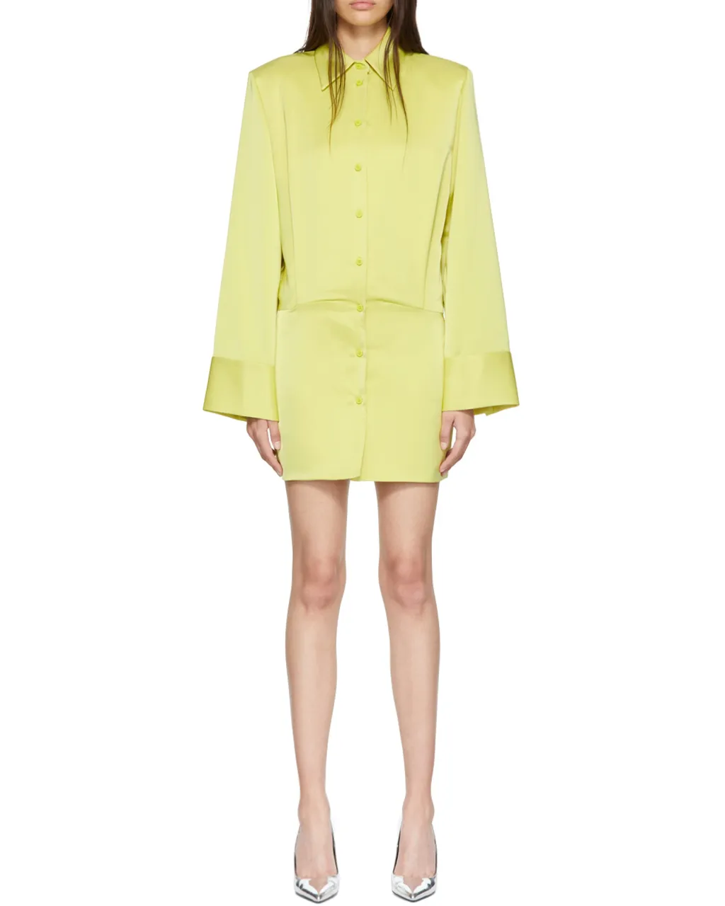 Satin Single-Breasted Mini Shirt Dress