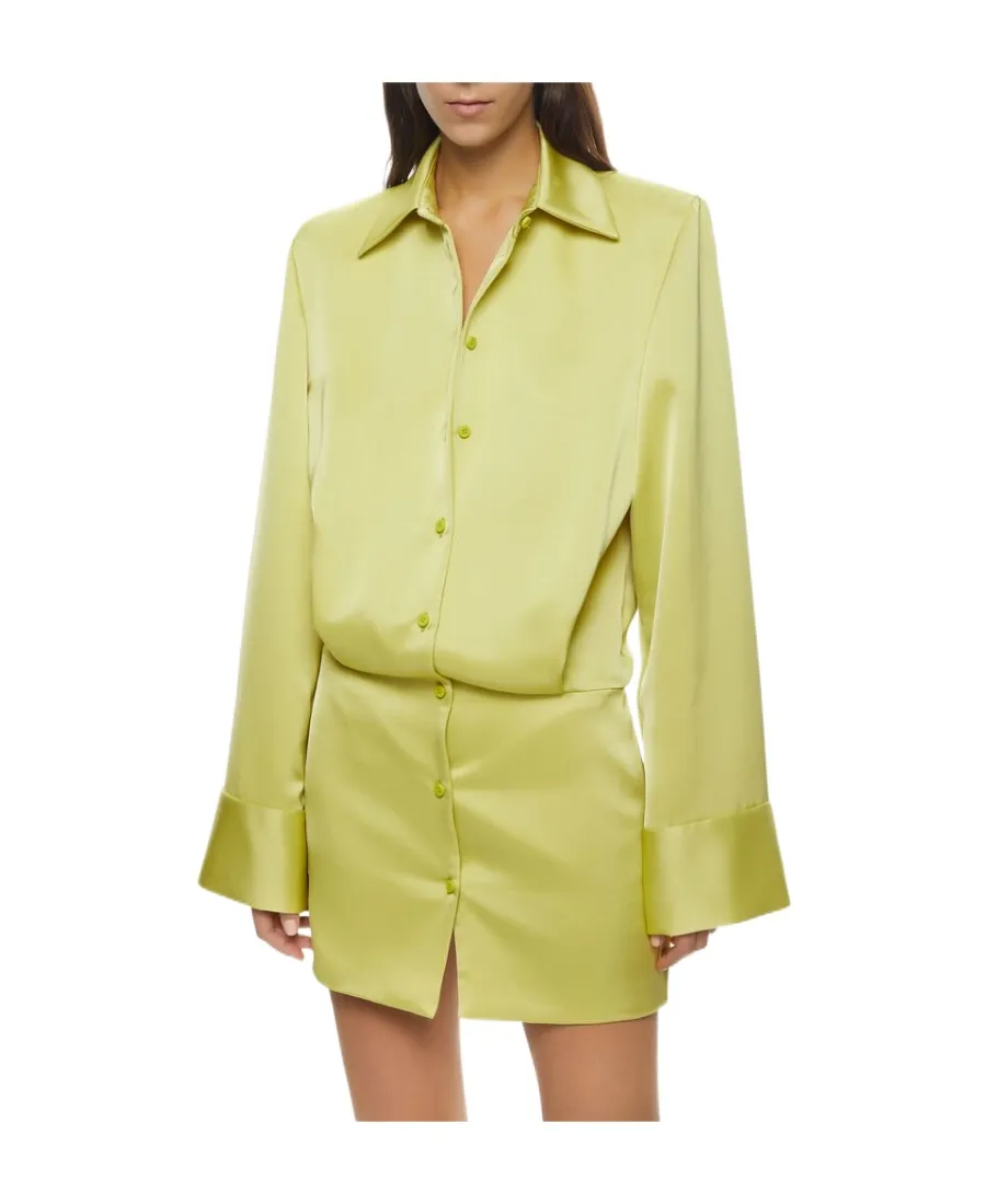 Satin Single-Breasted Mini Shirt Dress