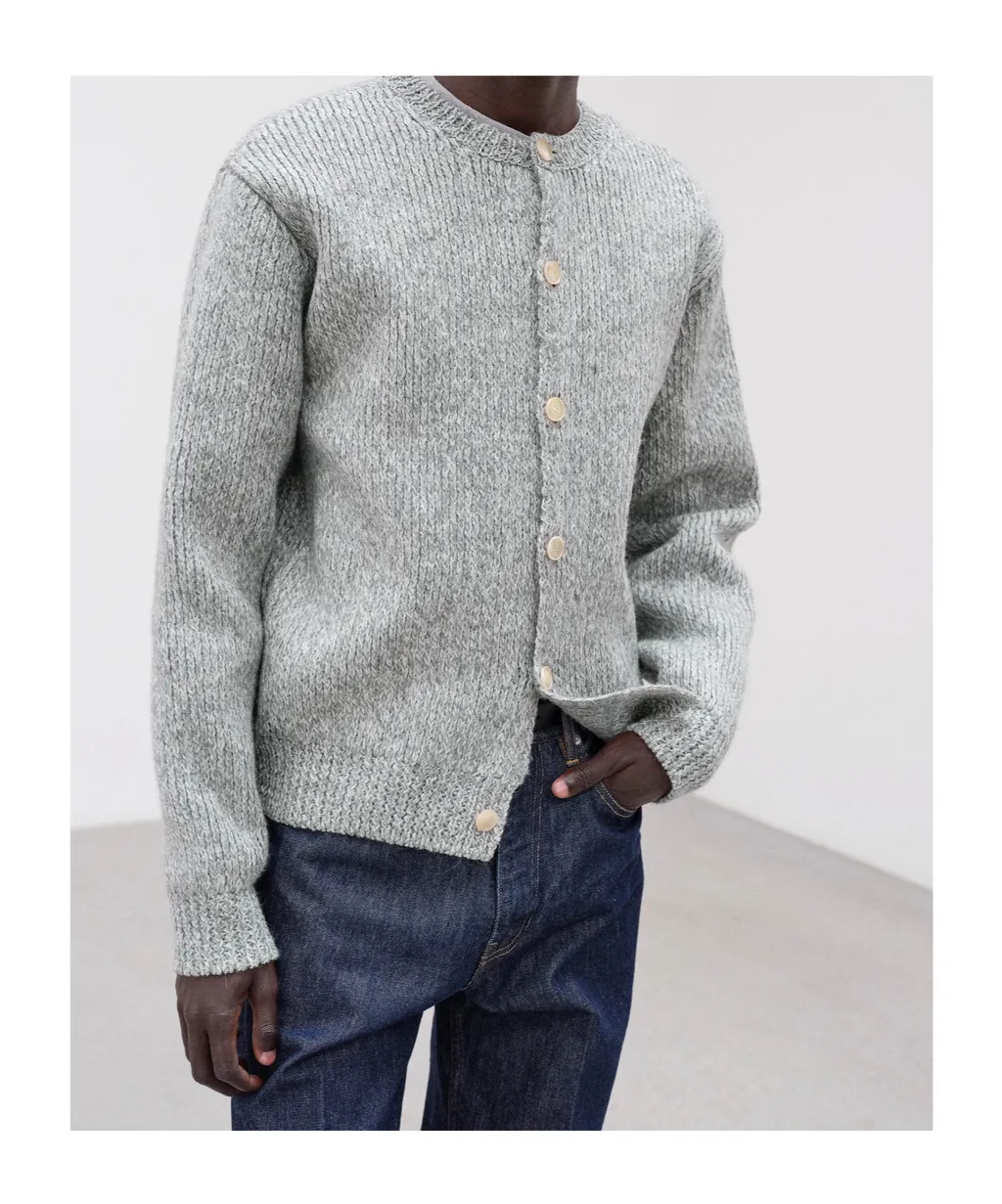 Double-Faced Wool Alpaca Low Gauge Knit Crew-Neck Cardigan