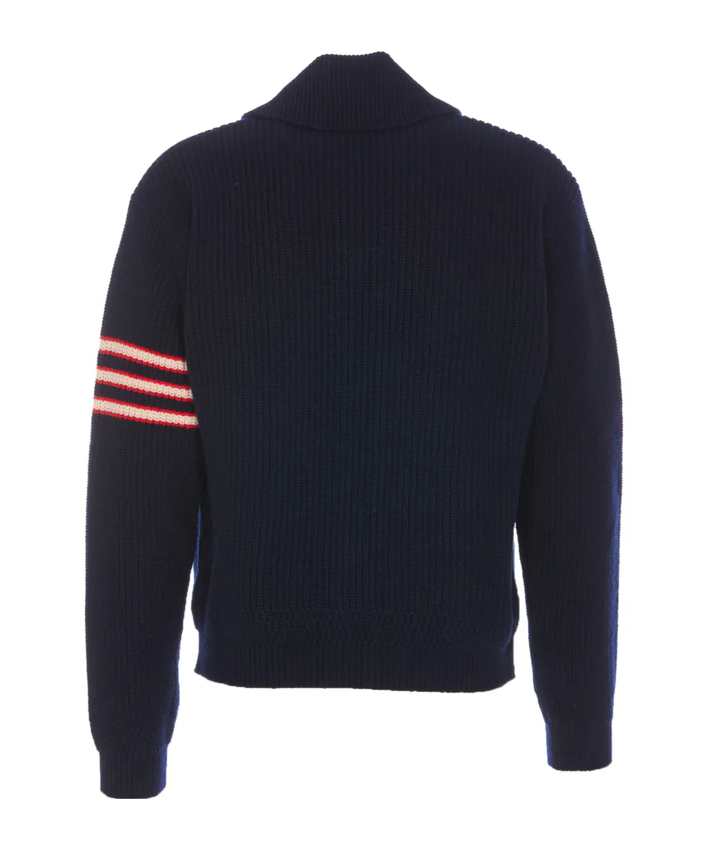 Logo Patch Striped Knitted Jacket