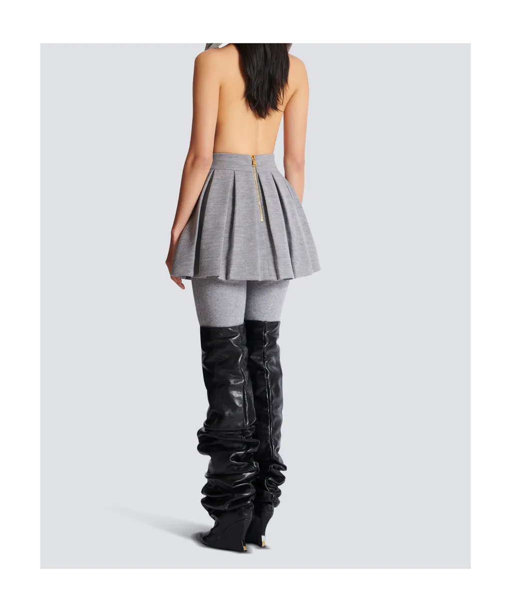 Short Pleated Knit Skirt