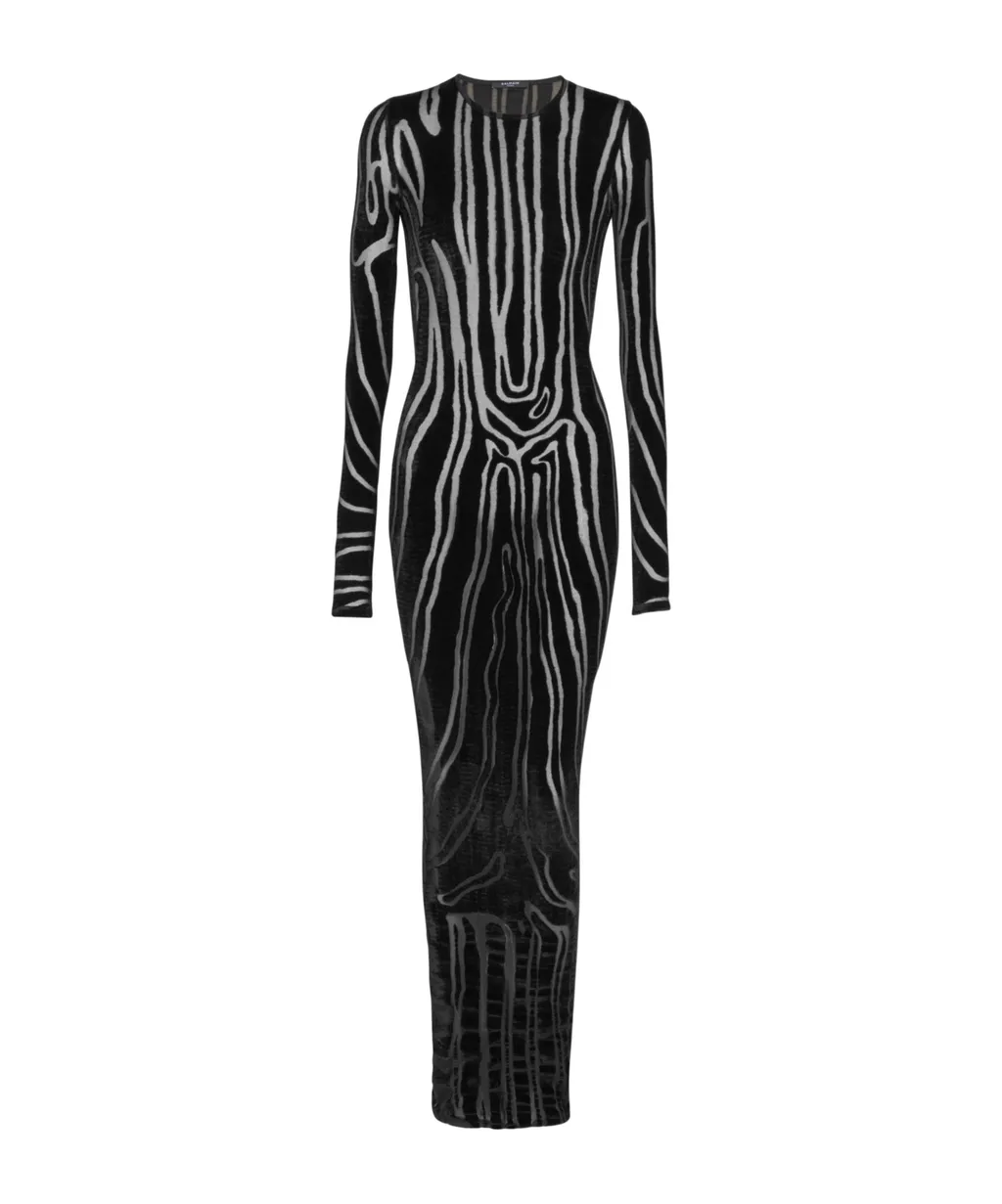 Long Zebra-Print Velvet Dress
