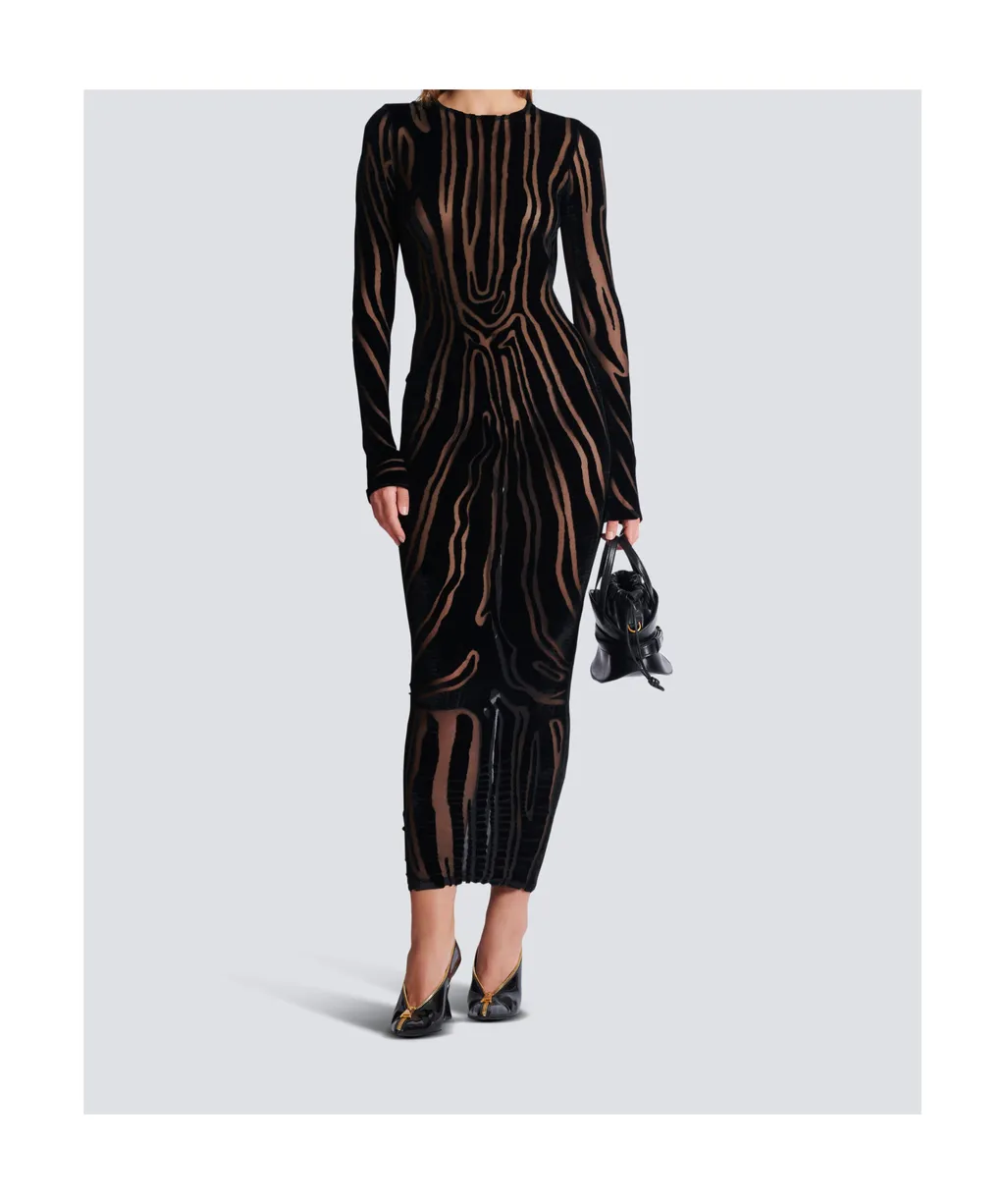 Long Zebra-Print Velvet Dress