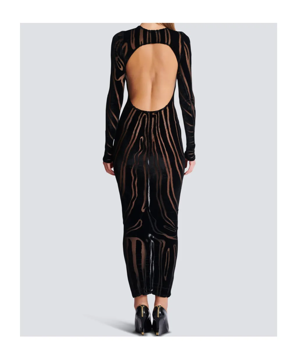 Long Zebra-Print Velvet Dress