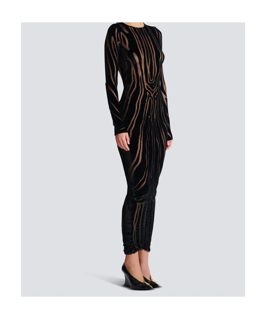 Long Zebra-Print Velvet Dress