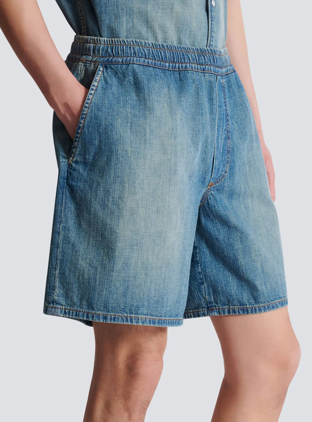 Elastic-Waist Denim Shorts