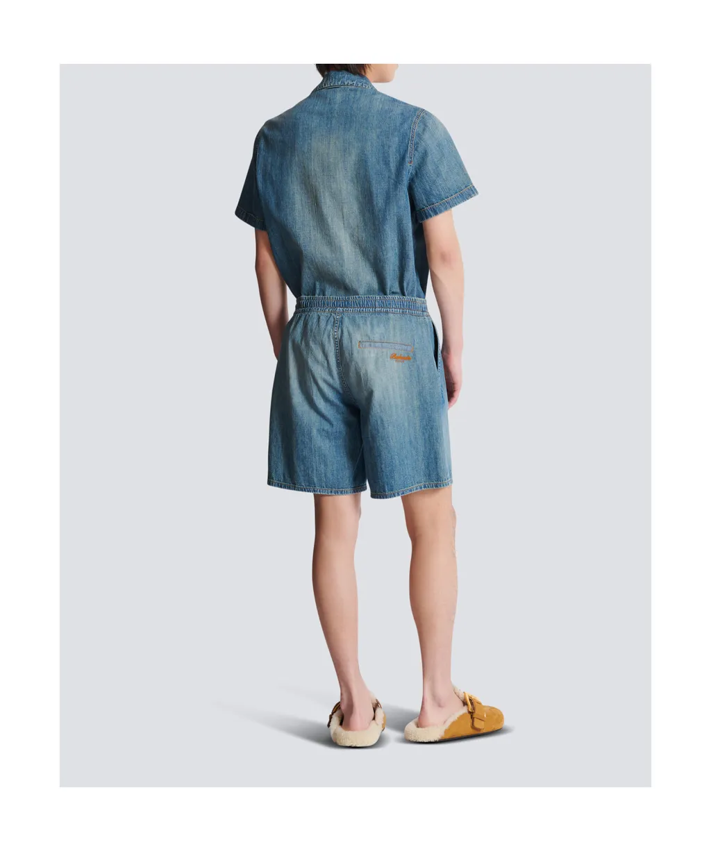 Elastic-Waist Denim Shorts