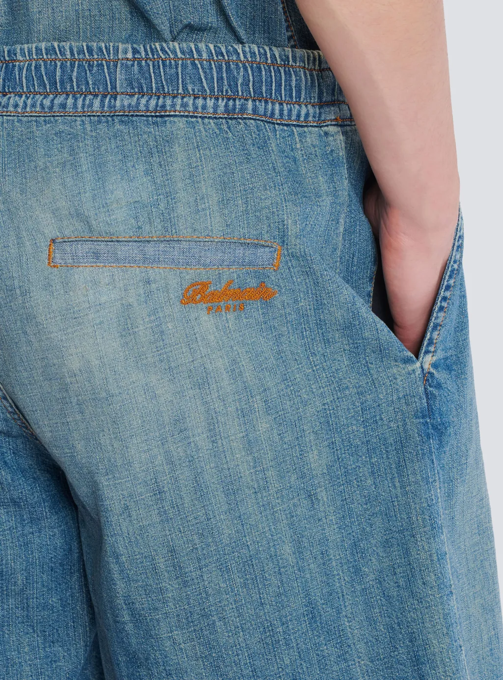 Elastic-Waist Denim Shorts