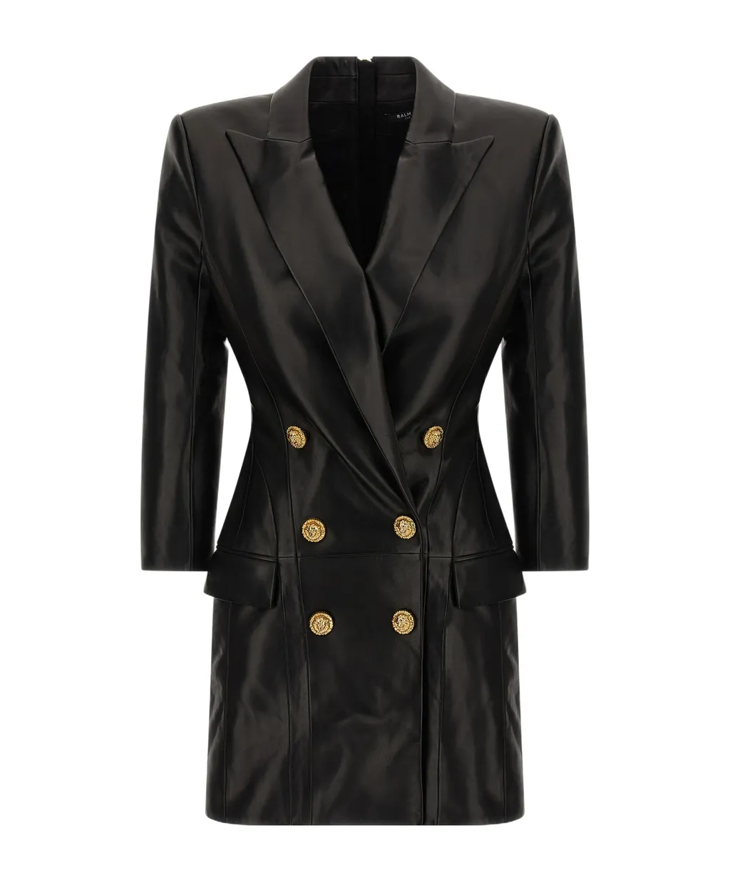 Double Breasted Leather Blazer Dress