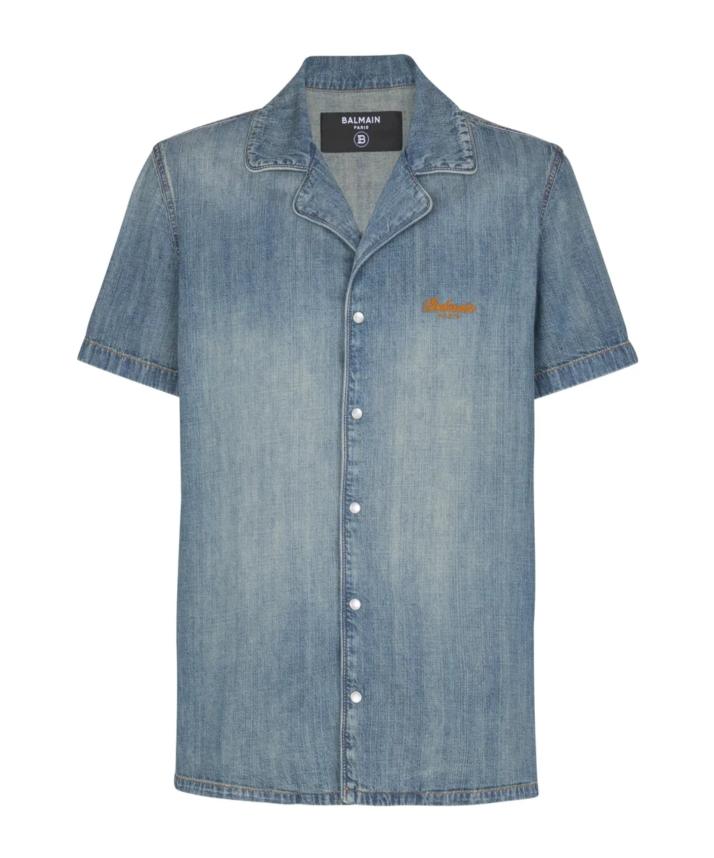 Denim Collared Short-Sleeve Shirt