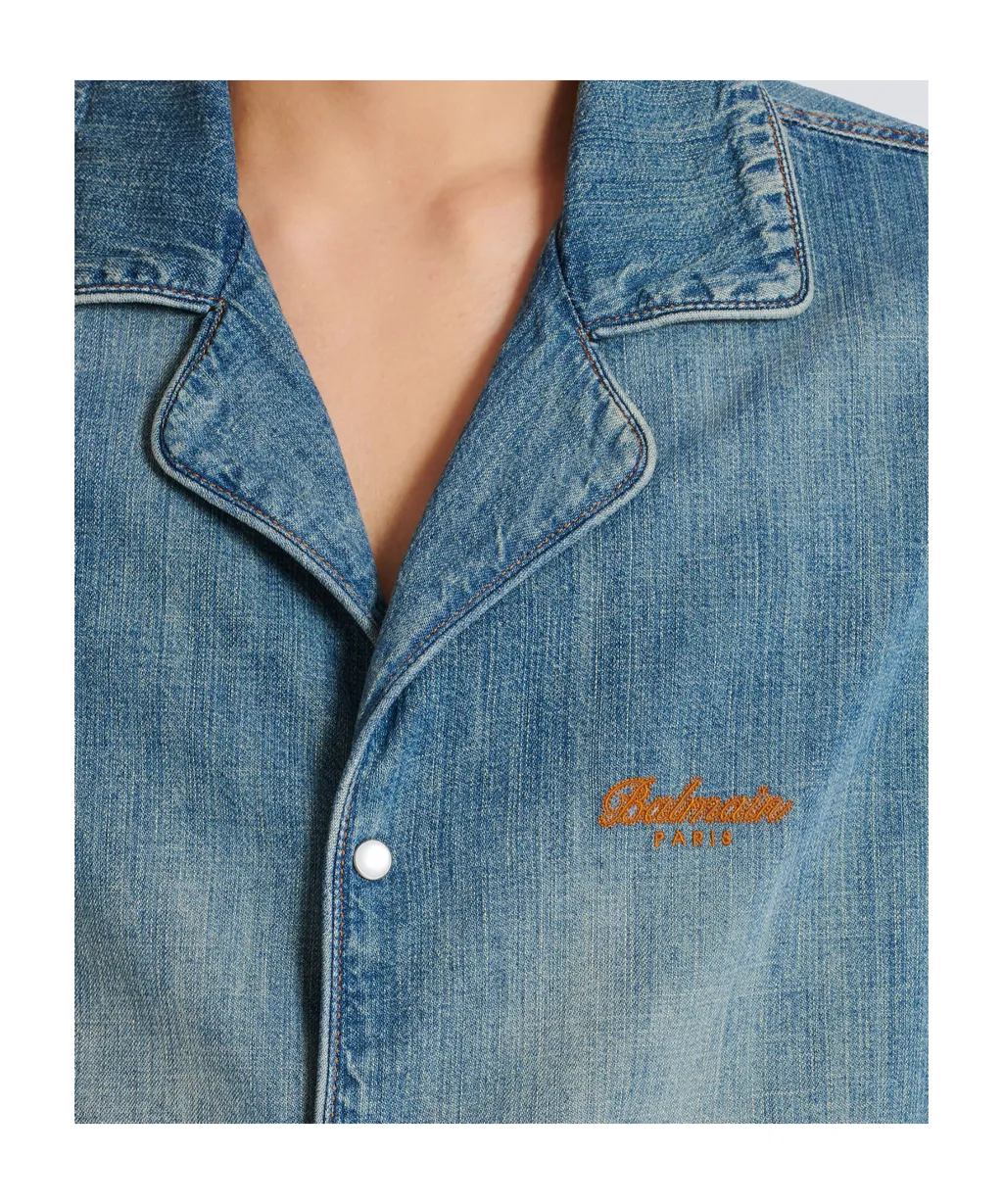 Denim Collared Short-Sleeve Shirt
