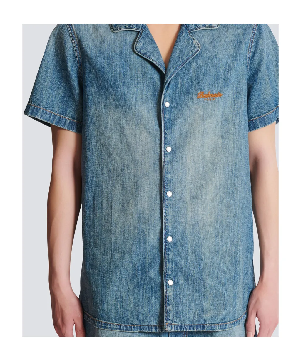 Denim Collared Short-Sleeve Shirt