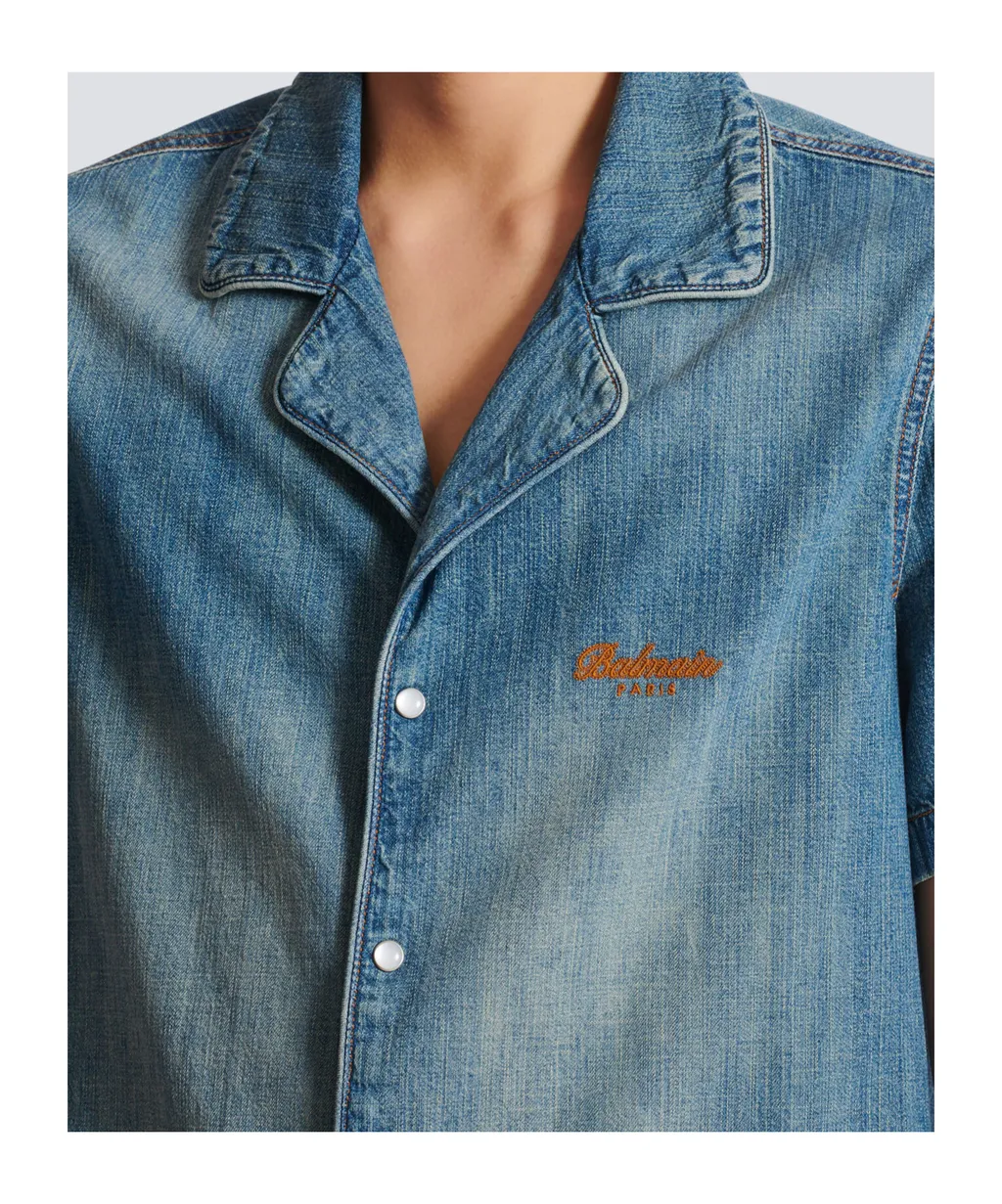 Denim Collared Short-Sleeve Shirt