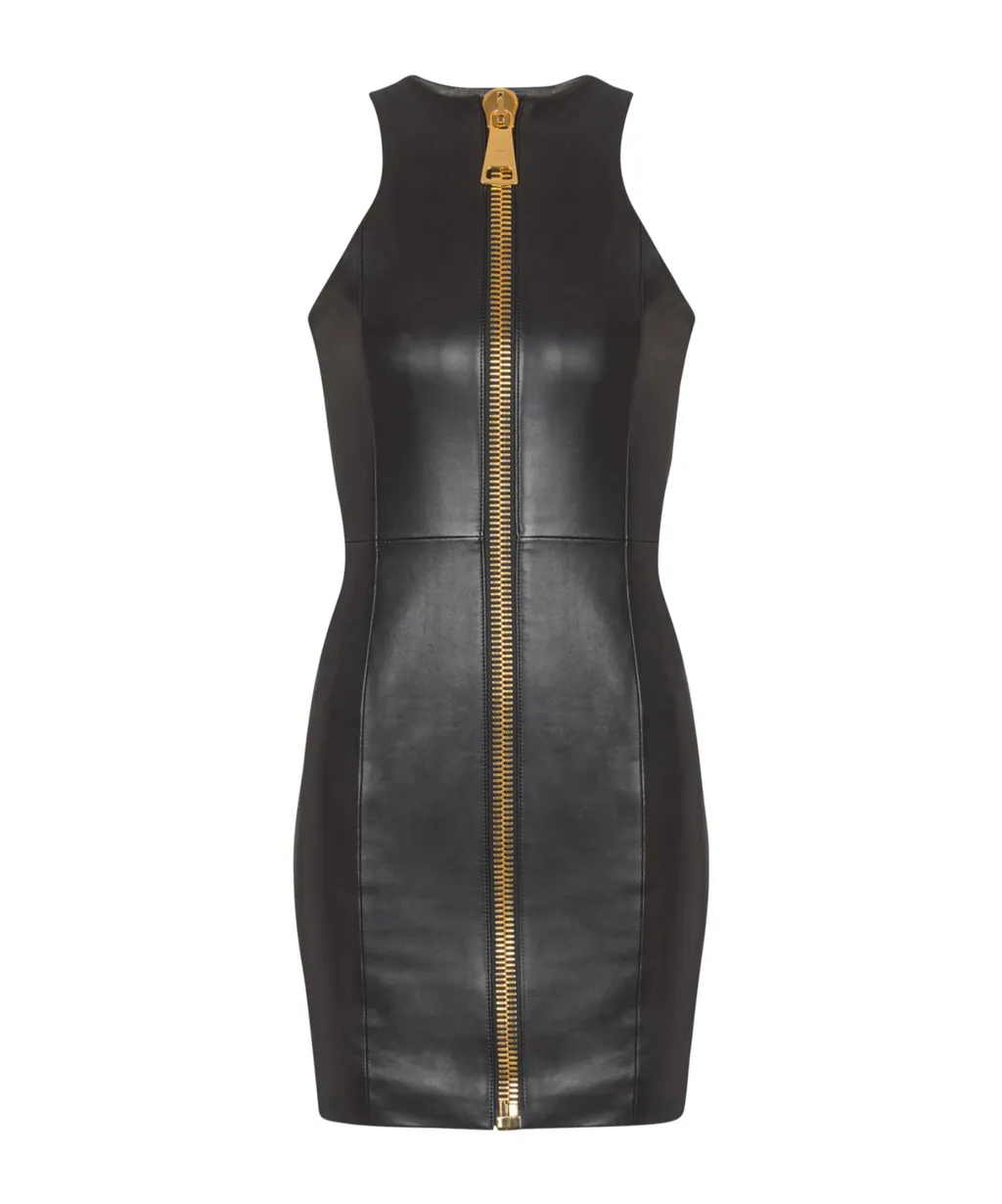 Short Sleeveless Leather Dress