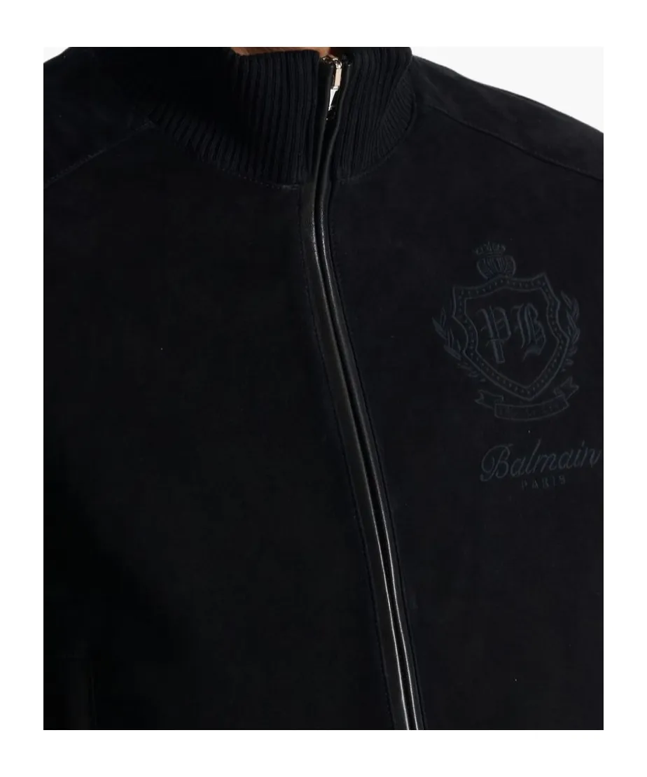 Pb Logo Embroidered Leather Jacket