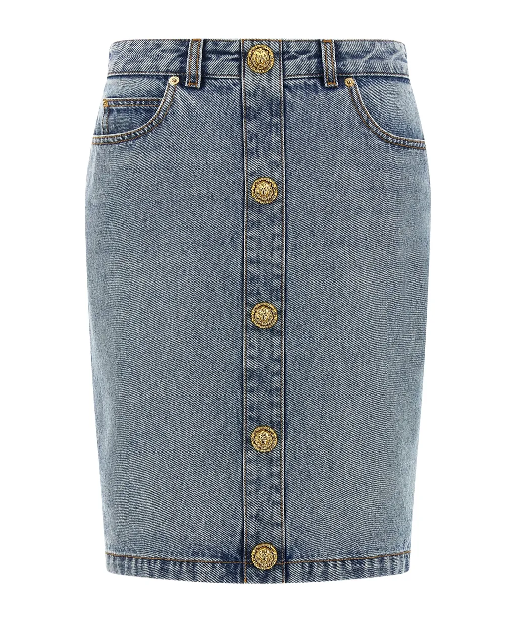 Button Embellished Denim Skirt