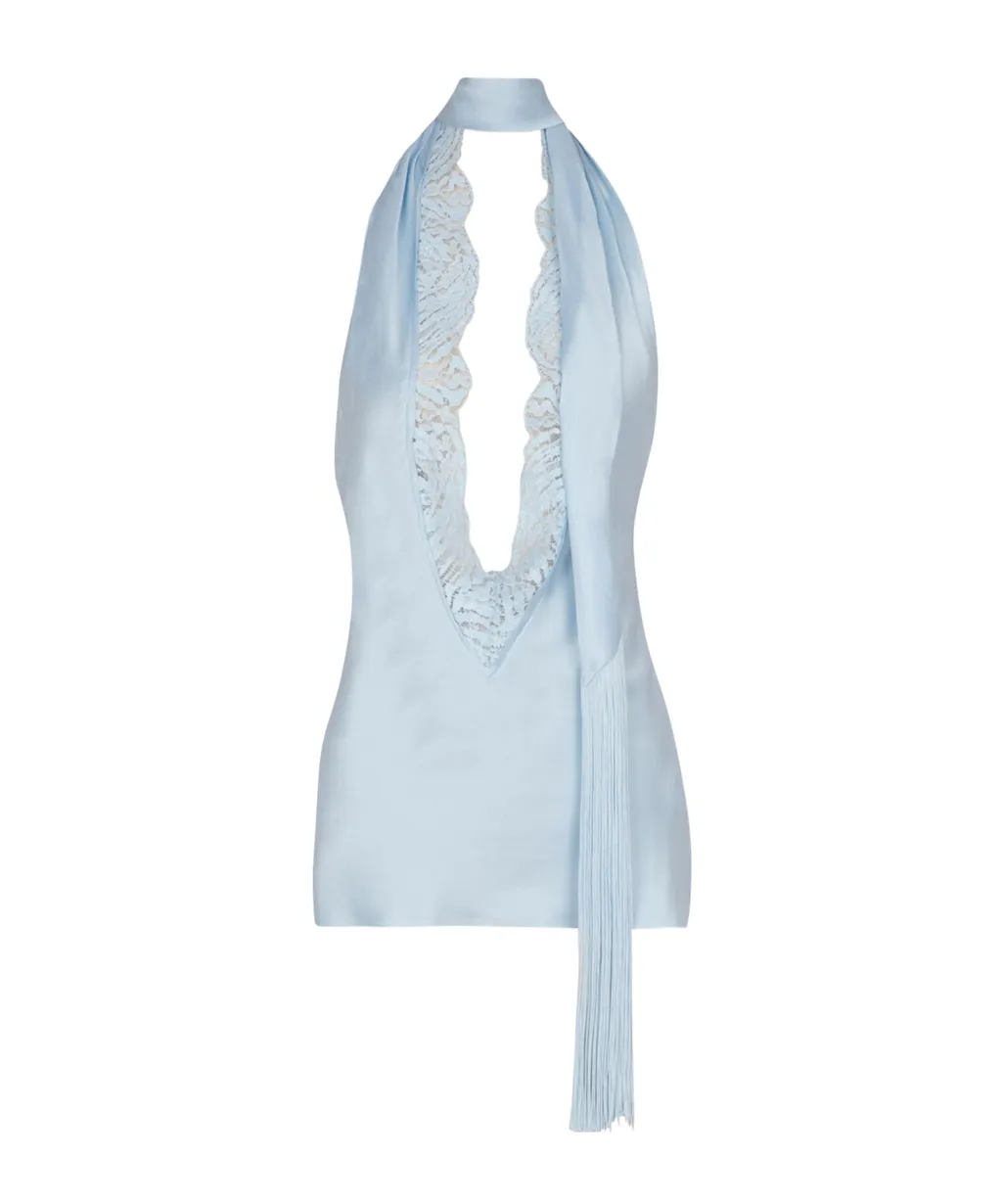 Backless Fringed Satin Top