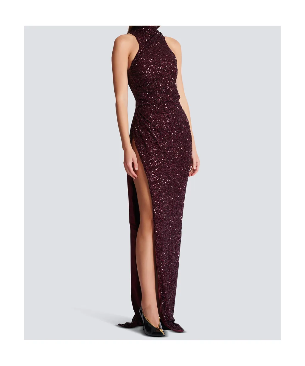 High-Neck Sequin Embellished Dress