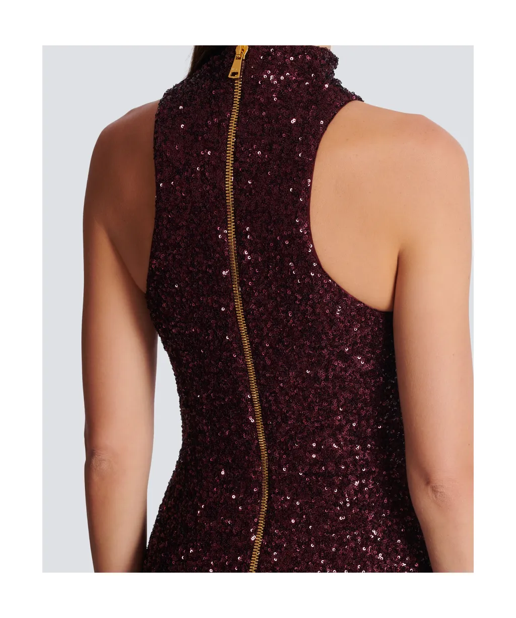 High-Neck Sequin Embellished Dress