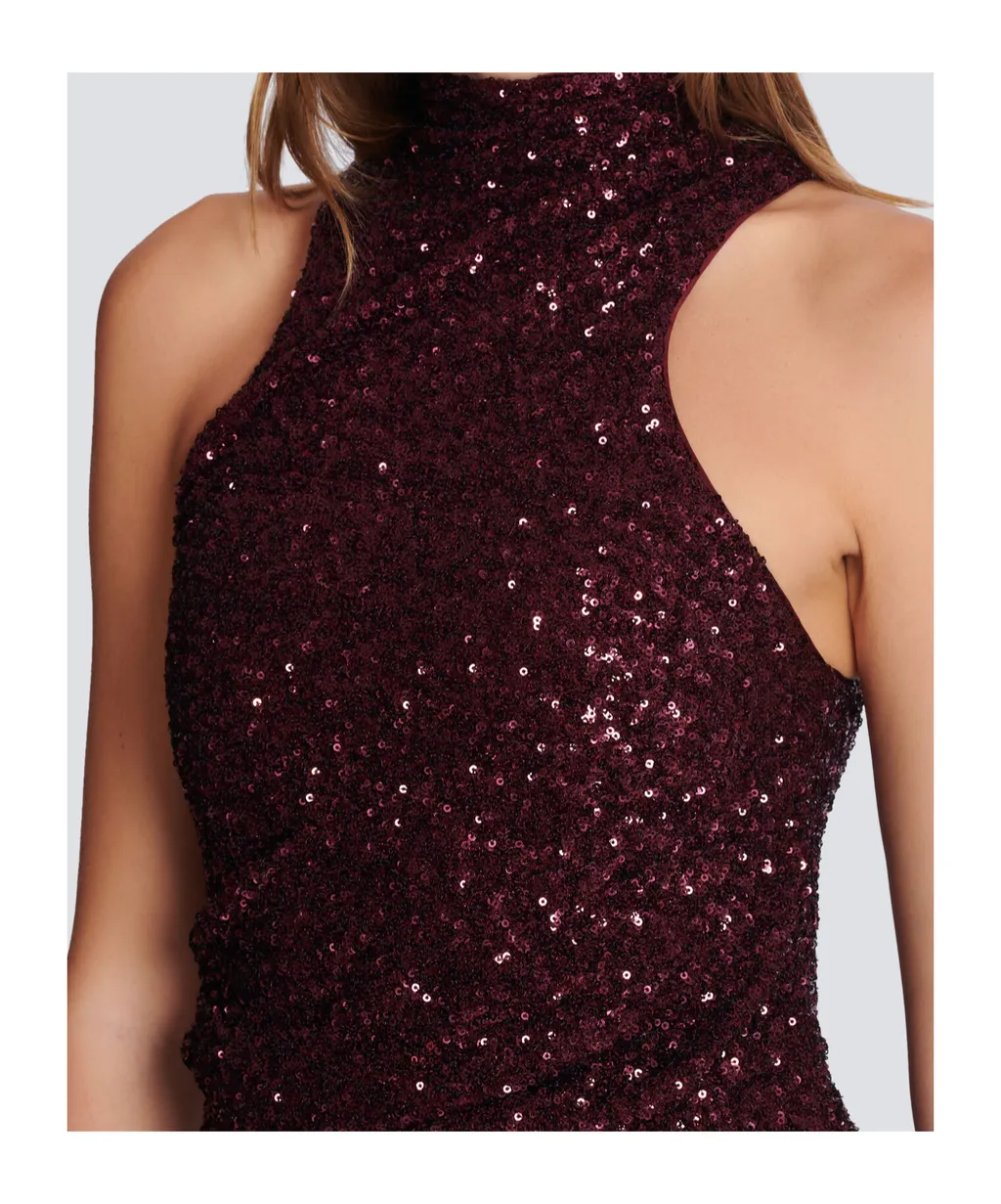 High-Neck Sequin Embellished Dress