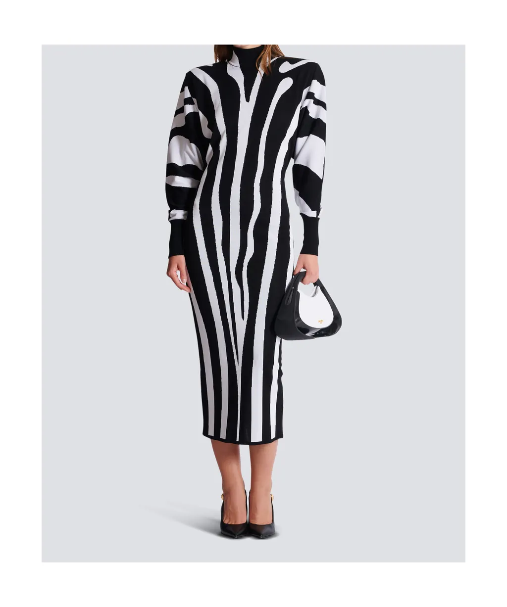 Long Knit Dress With Zebra Intarsia