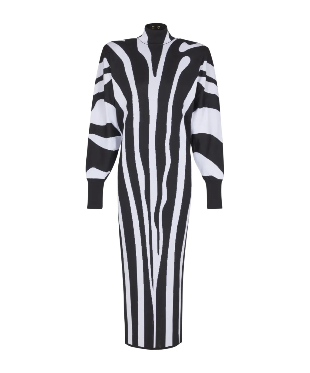 Long Knit Dress With Zebra Intarsia