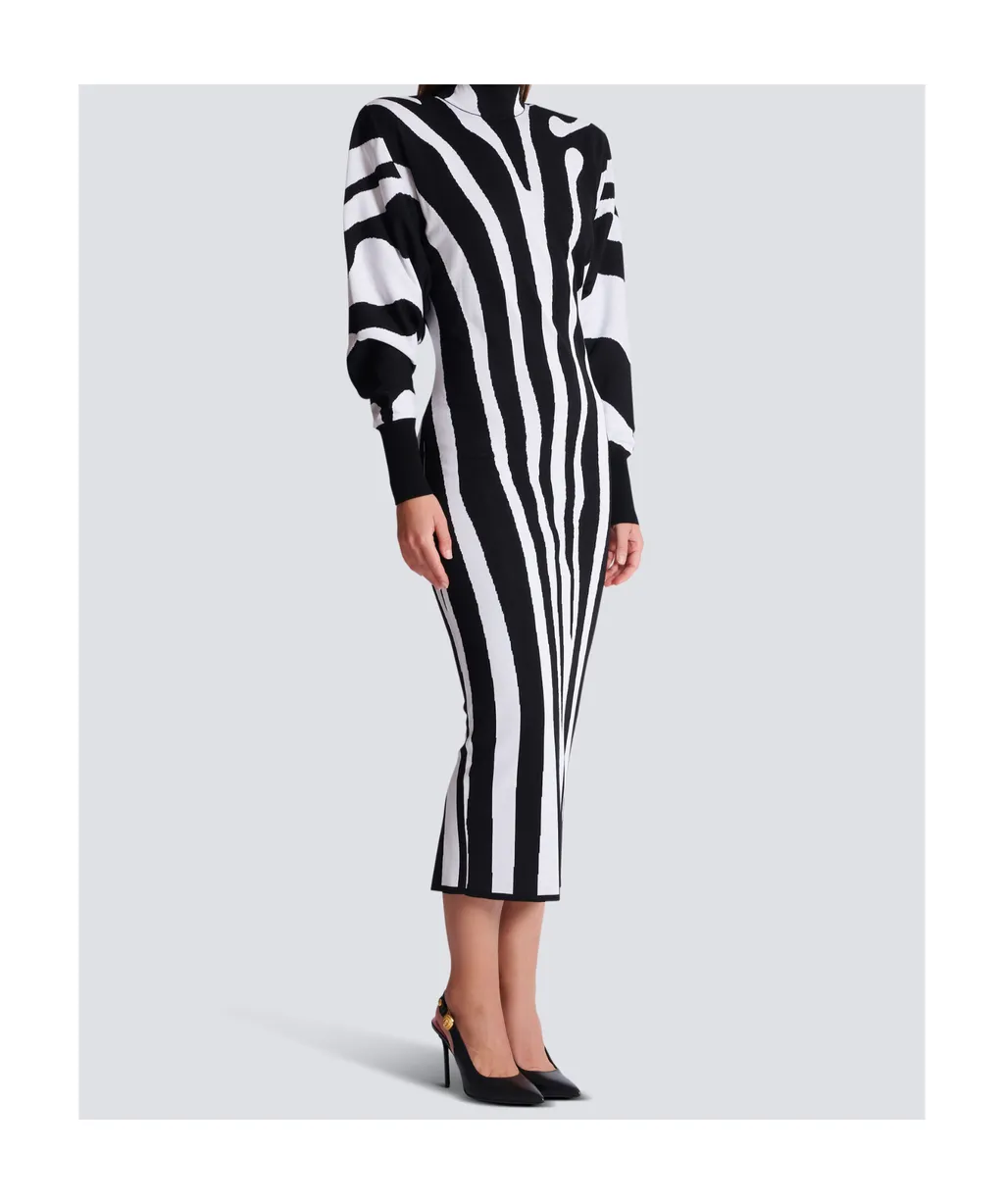 Long Knit Dress With Zebra Intarsia