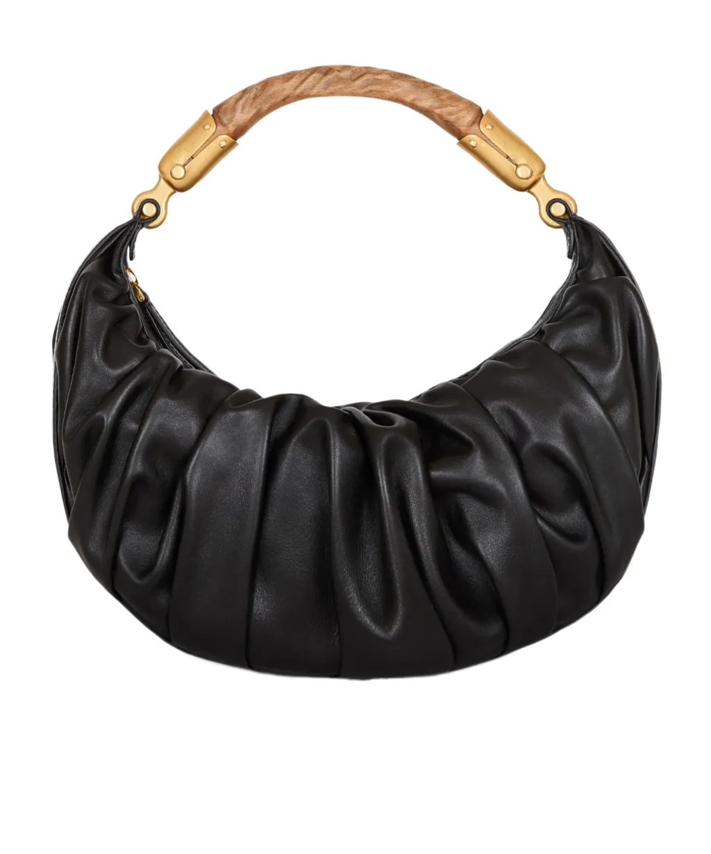 Medium Ebene Ruched Shoulder Bag
