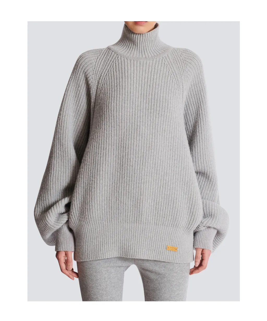 High-Neck Ribbed Knit Jumper