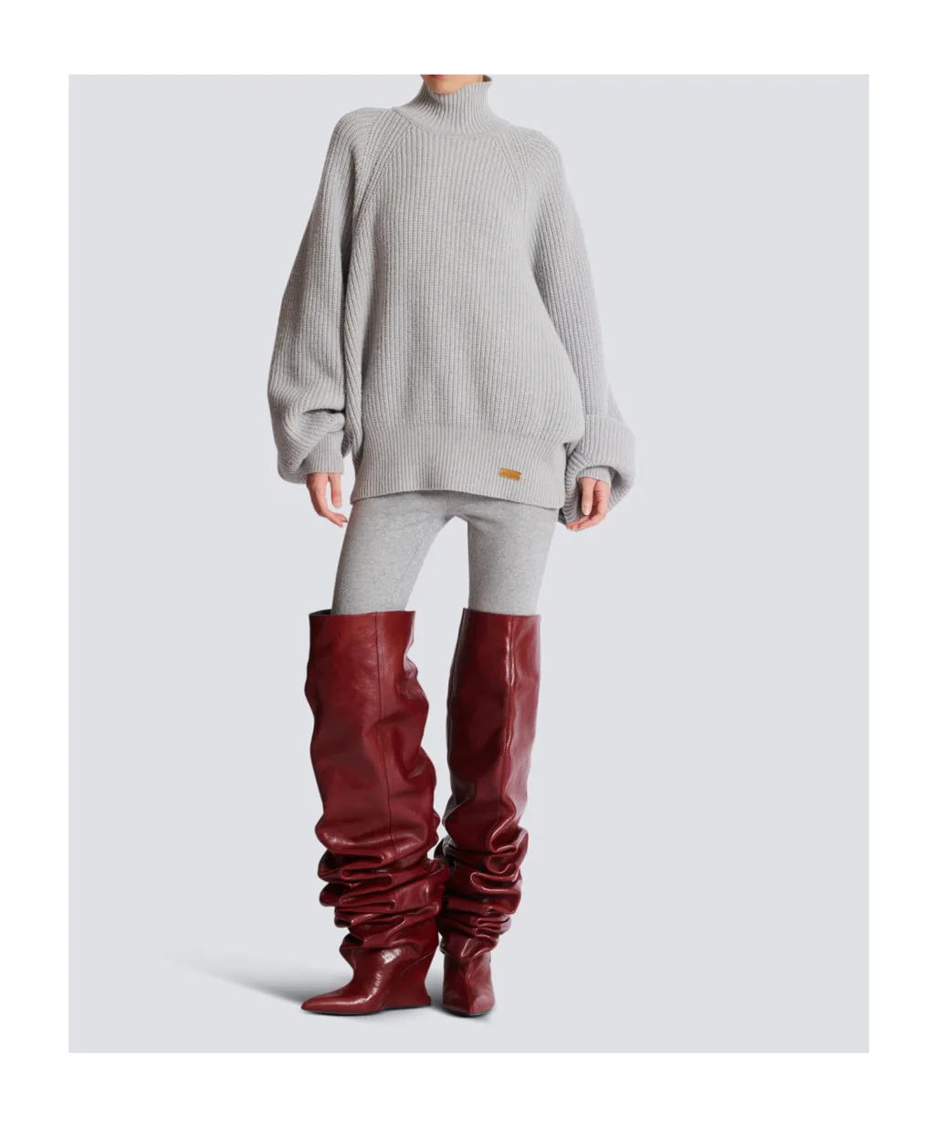 High-Neck Ribbed Knit Jumper