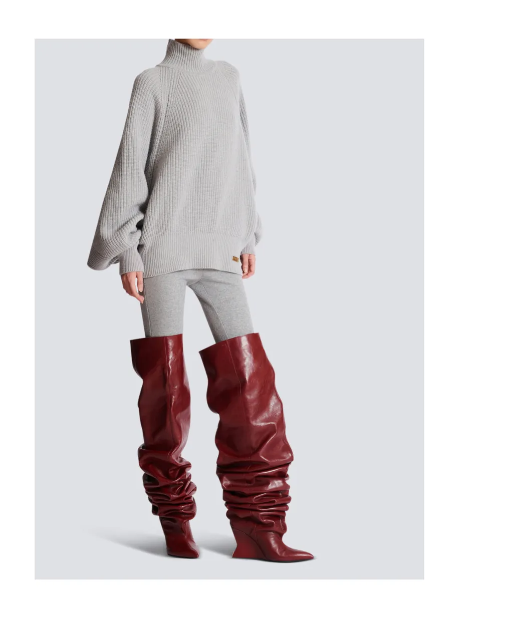 High-Neck Ribbed Knit Jumper