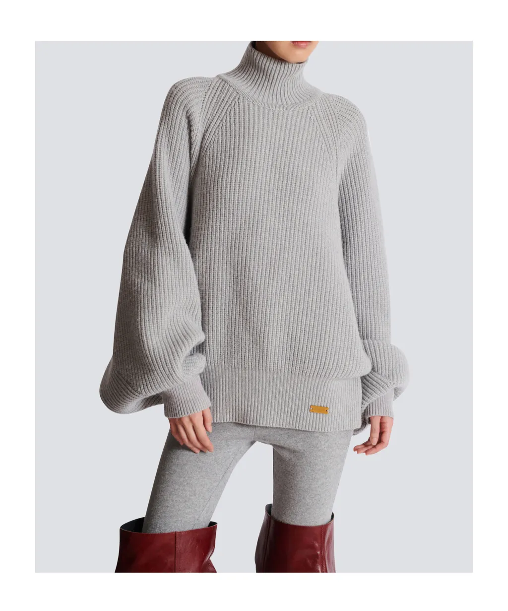 High-Neck Ribbed Knit Jumper