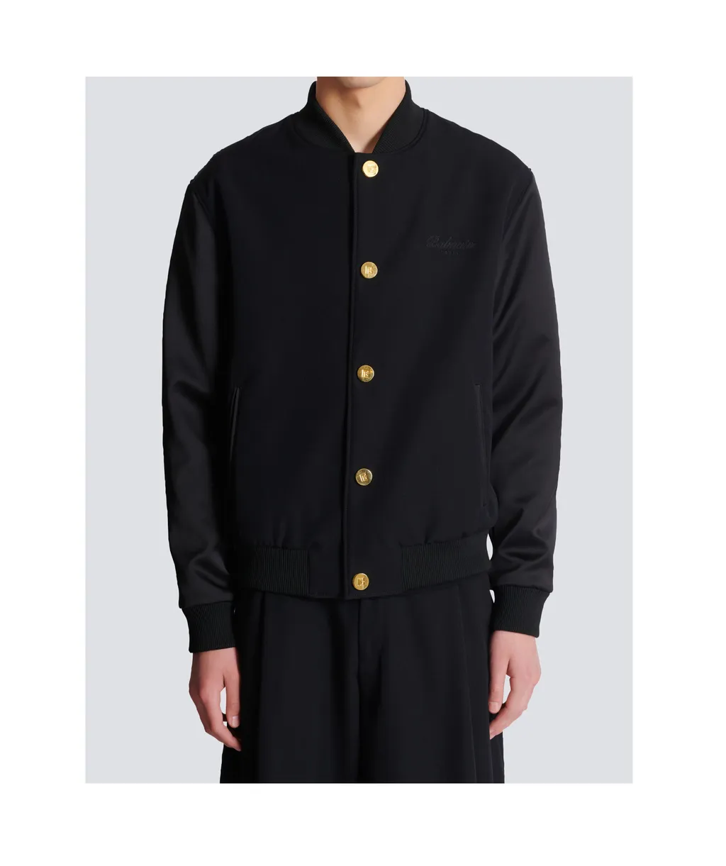 Varsity Jacket In Grain De Poudre Wool And Satin