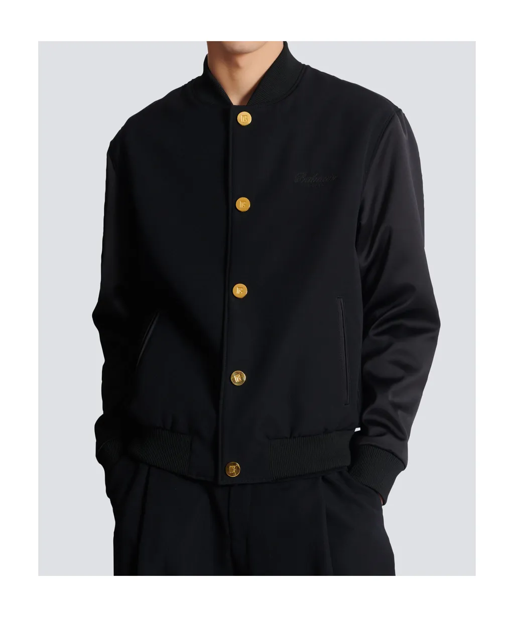 Varsity Jacket In Grain De Poudre Wool And Satin