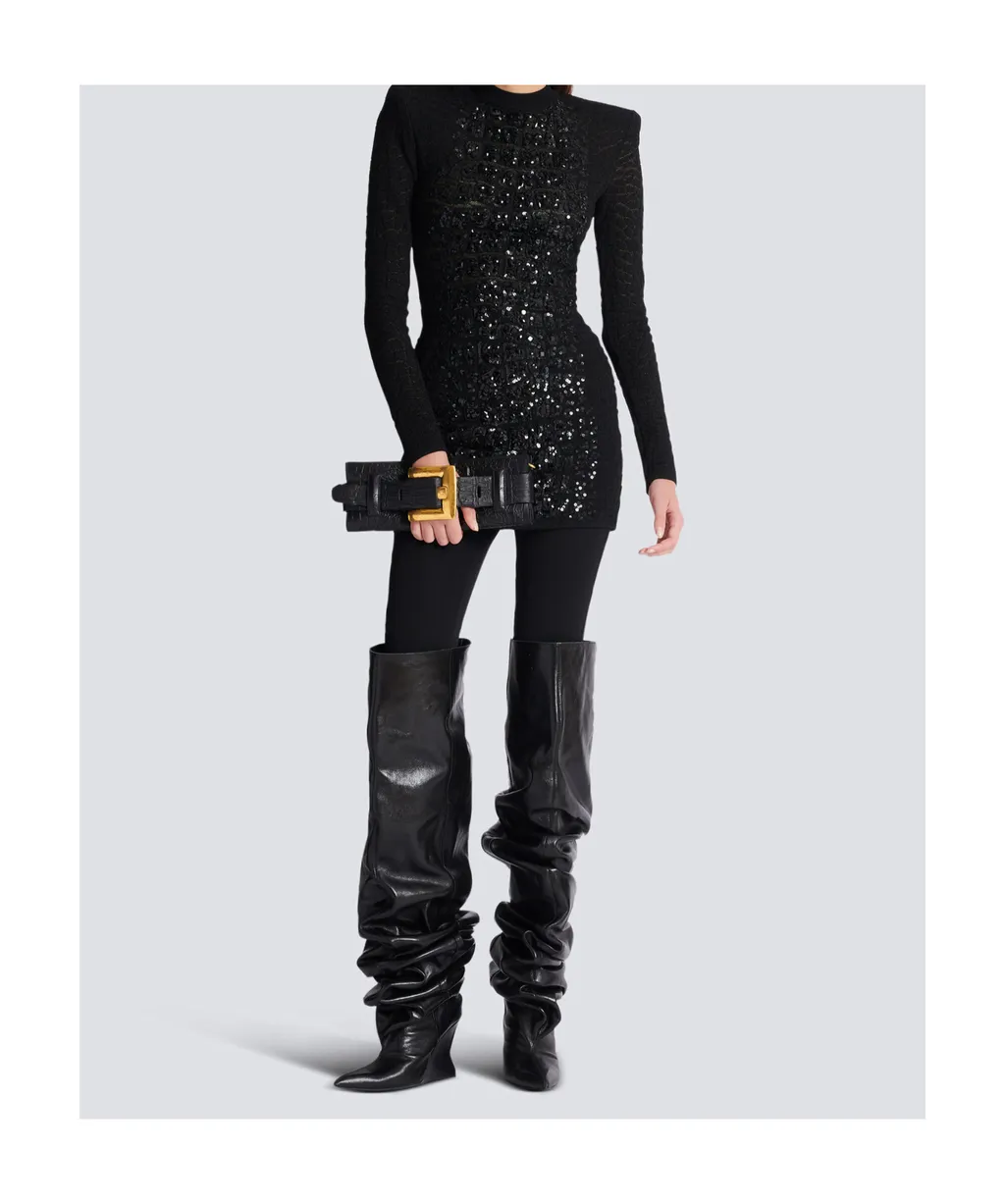 Short Sequin Dress In Crocodile Knit
