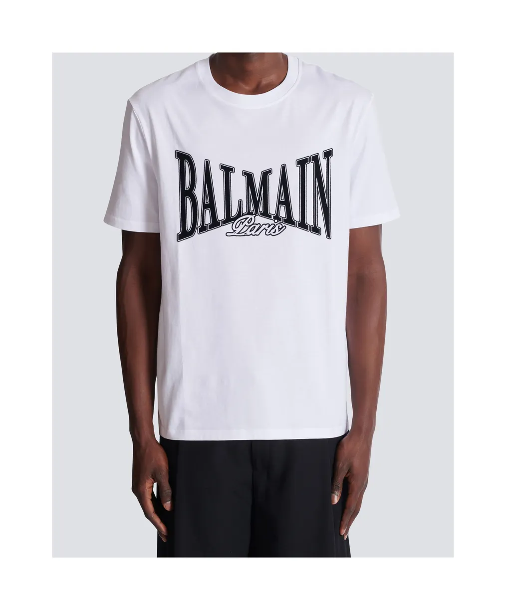 Short-Sleeved T-Shirt With Flocked Balmain College Print