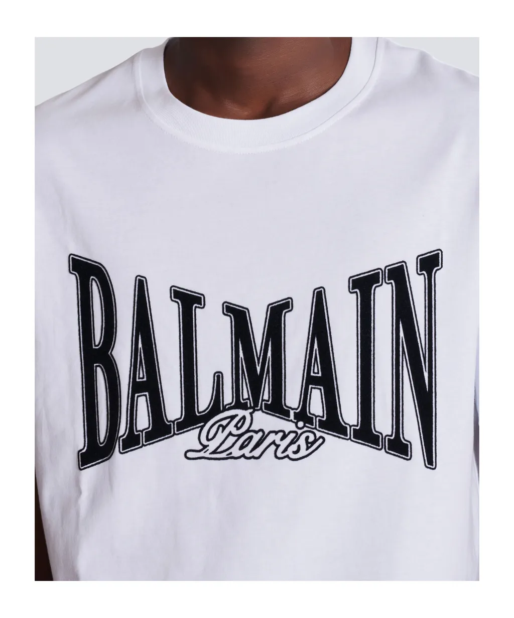 Short-Sleeved T-Shirt With Flocked Balmain College Print