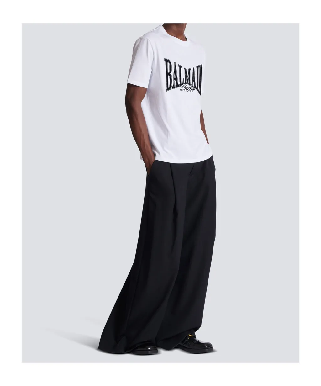 Short-Sleeved T-Shirt With Flocked Balmain College Print