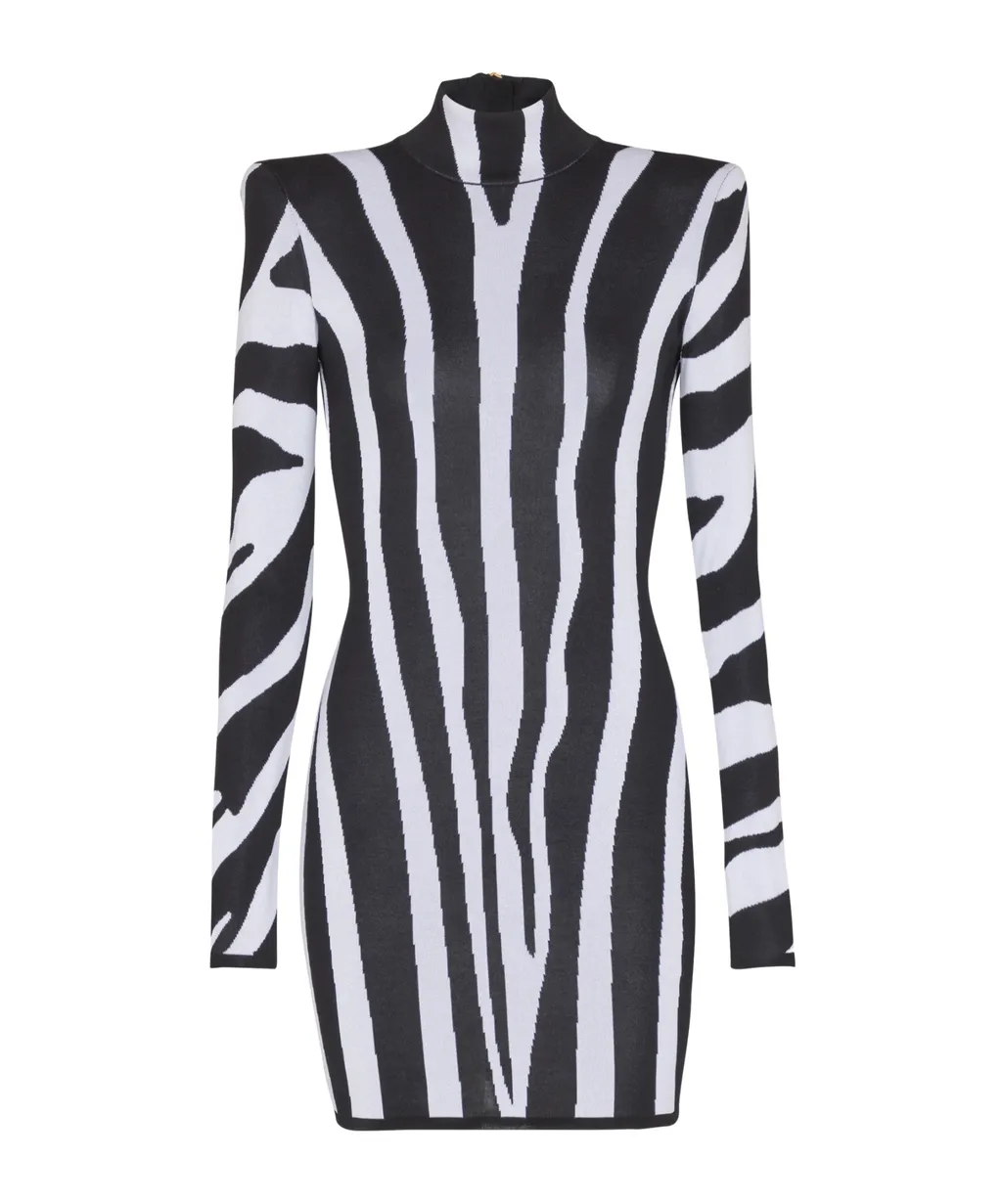 Short Knit Dress With Zebra Intarsia