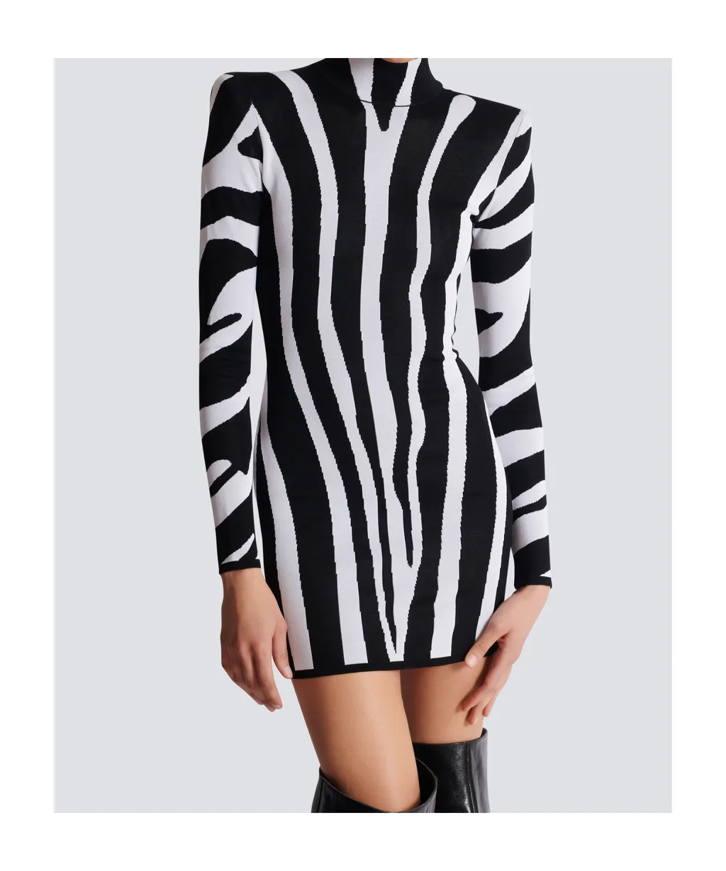 Short Knit Dress With Zebra Intarsia