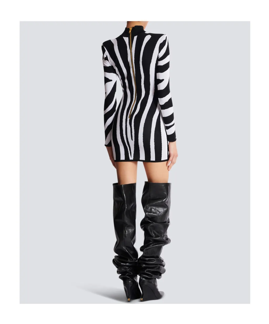 Short Knit Dress With Zebra Intarsia