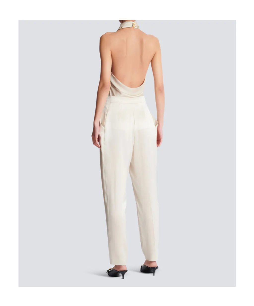 High-Waisted Silk Trousers