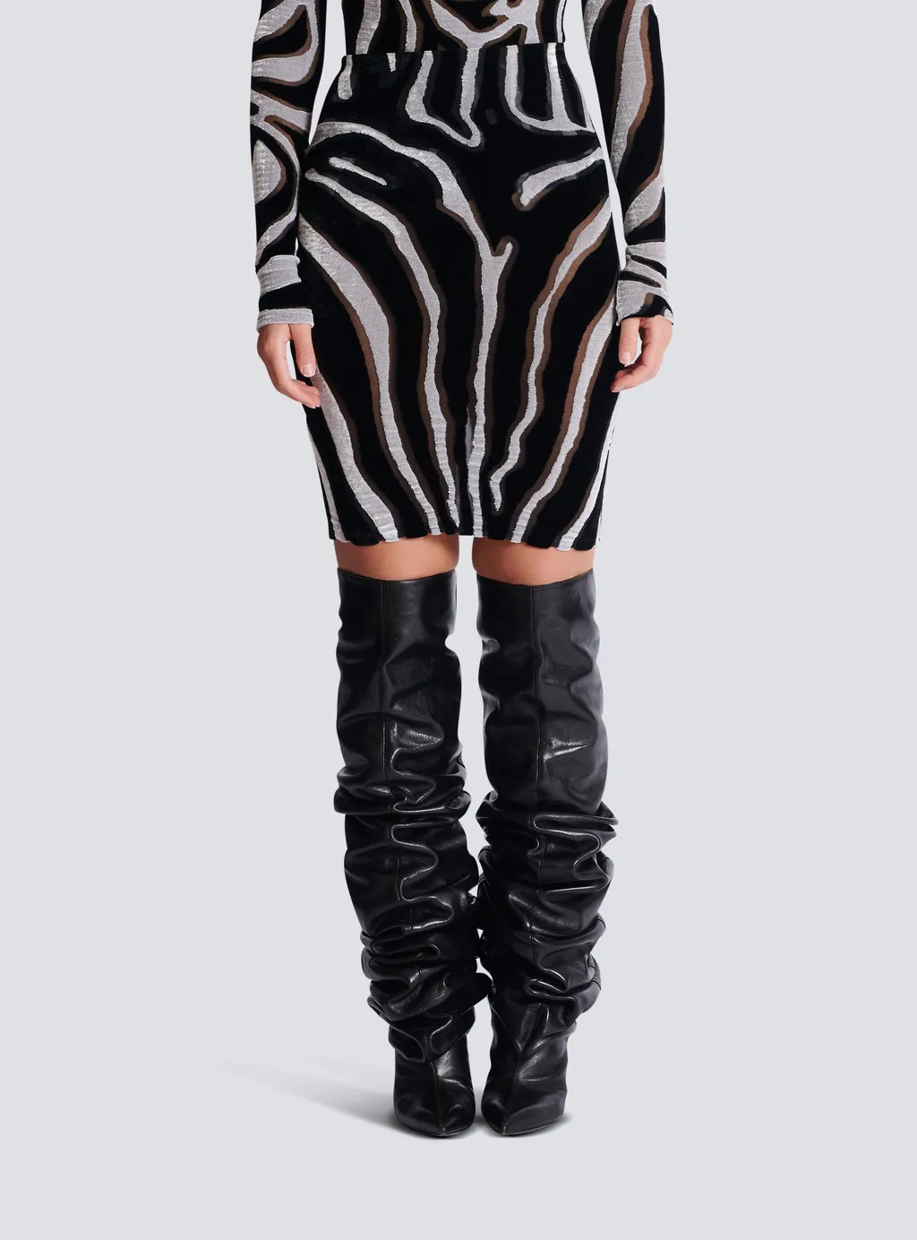 Zebra-Print Velvet Pencil Skirt