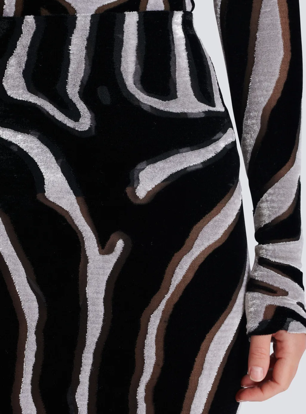 Zebra-Print Velvet Pencil Skirt