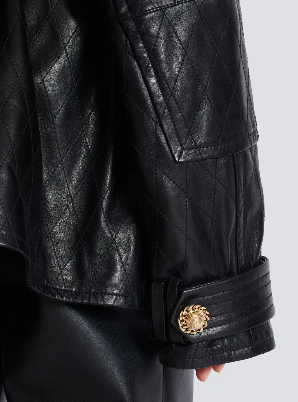 Lambskin Leather Parka With Topstitched Diamond Pattern